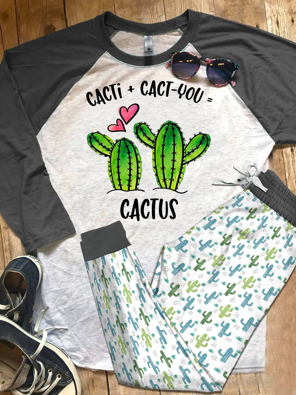 Cactus Set Colors Pajama Set |Sleepwear Pjs Sets | Raglan Shirt Pants Set