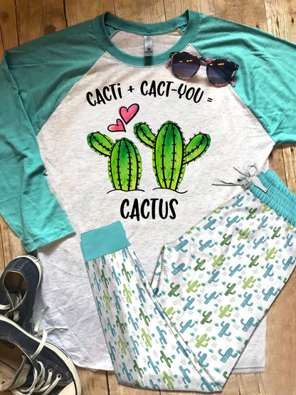 Cactus Set Colors Pajama Set |Sleepwear Pjs Sets | Raglan Shirt Pants Set