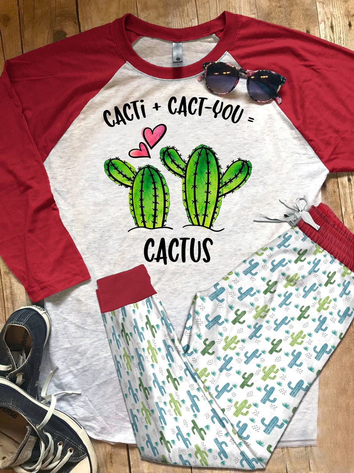 Cactus Set Colors Pajama Set |Sleepwear Pjs Sets | Raglan Shirt Pants Set