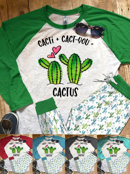 Cactus Set Colors Pajama Set |Sleepwear Pjs Sets | Raglan Shirt Pants Set
