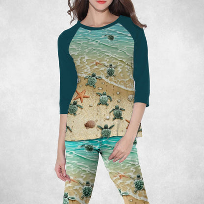 Sea Turtle Set New Born Sea Turle Pajama Set |Sleepwear Pjs Sets | Raglan Shirt Pants Set