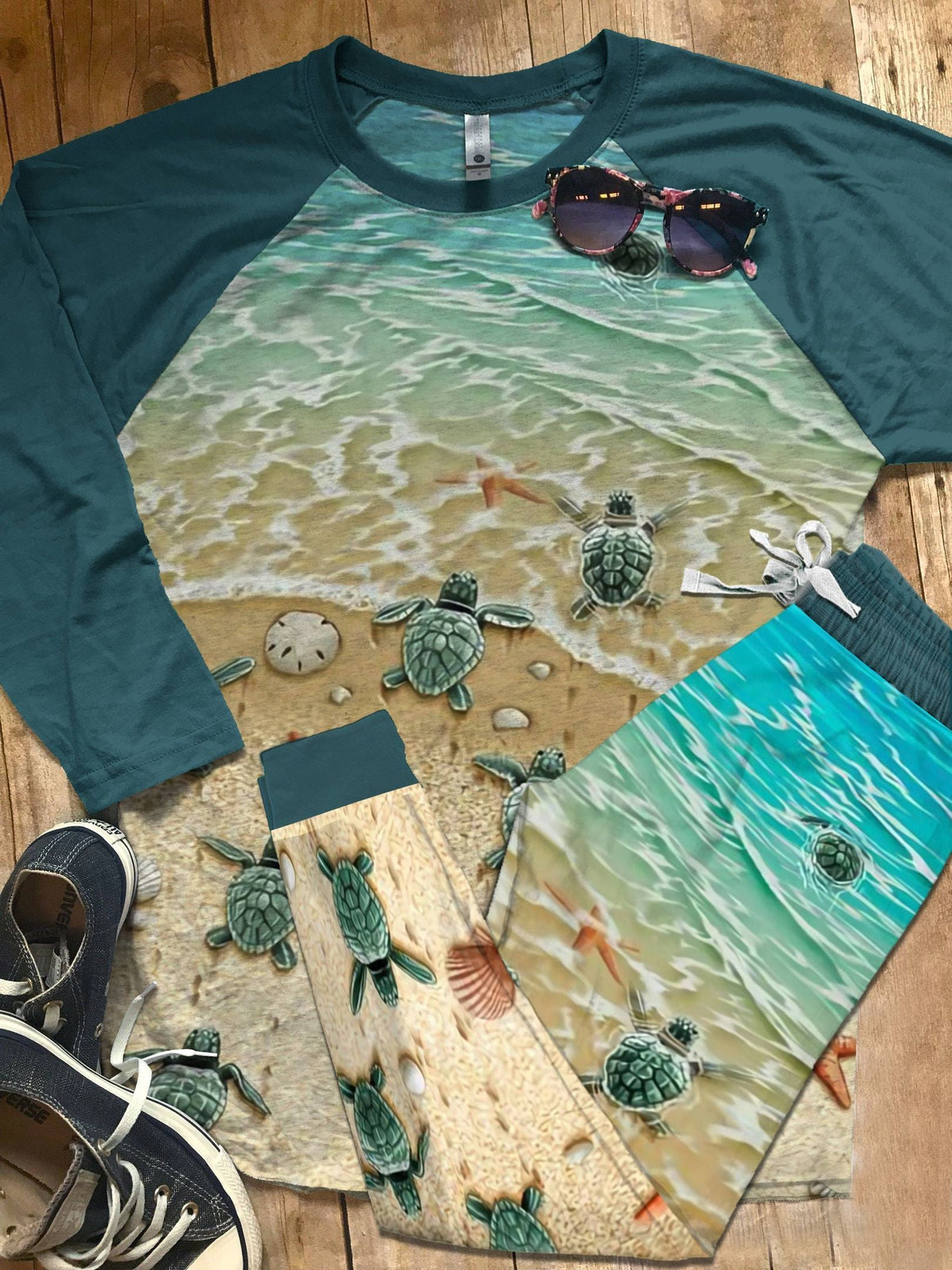 Sea Turtle Set New Born Sea Turle Pajama Set |Sleepwear Pjs Sets | Raglan Shirt Pants Set