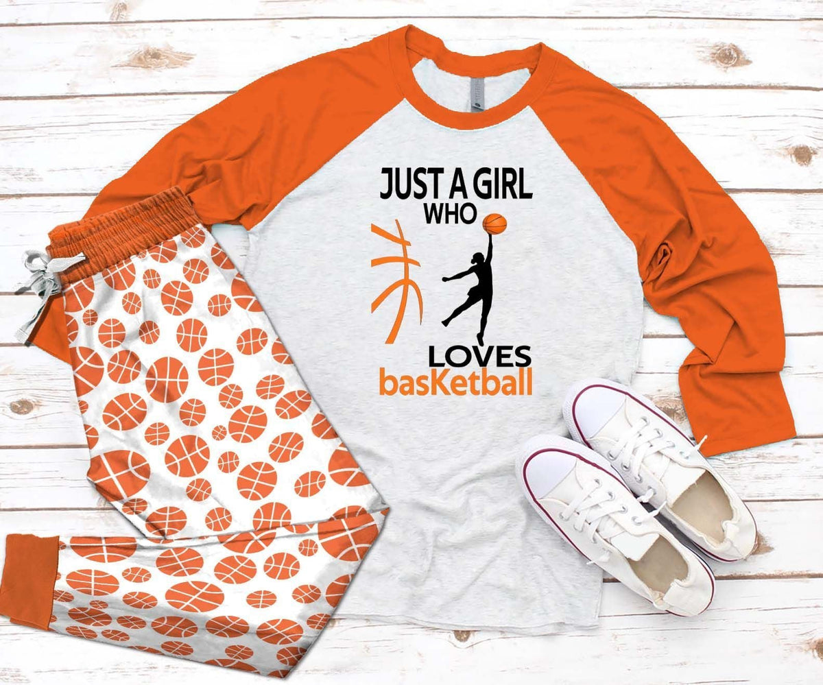 Basketball Just A Girl Who Loves Basketball Pajama Set |Sleepwear Pjs Sets | Raglan Shirt Pants Set