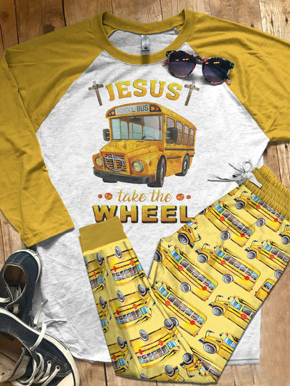 Bus Driver School Bus Yellow Awesome Pajama Set |Sleepwear Pjs Sets | Raglan Shirt Pants Set