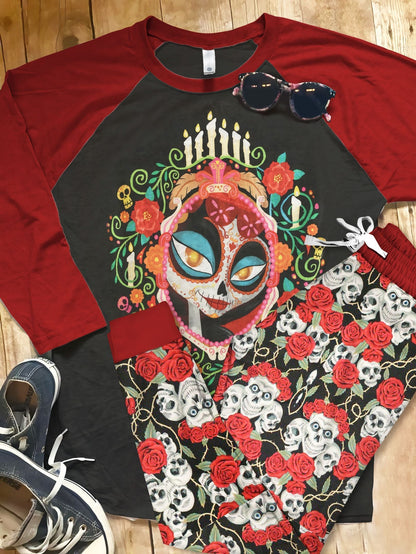 Day Of The Dead The Dark Day Red Awesome Pajama Set |Sleepwear Pjs Sets | Raglan Shirt Pants Set