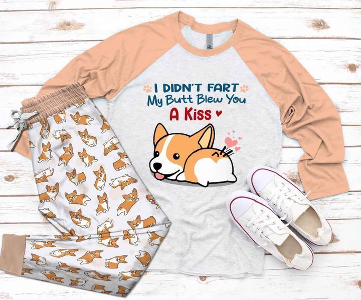 Corgi My Butt Blew You A Kiss Good Pajama Set |Sleepwear Pjs Sets | Raglan Shirt Pants Set