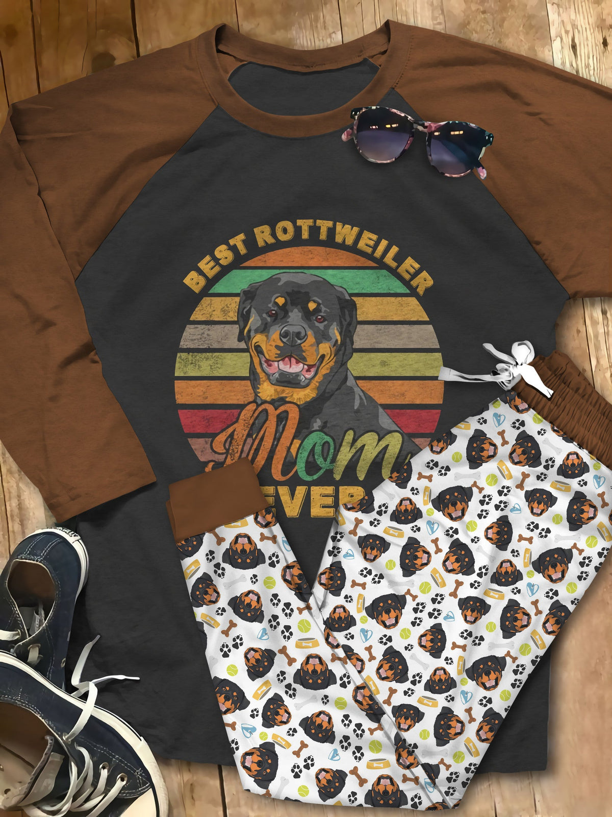 Rottweiler Set Rottweiler Mom Pajama Set |Sleepwear Pjs Sets | Raglan Shirt Pants Set