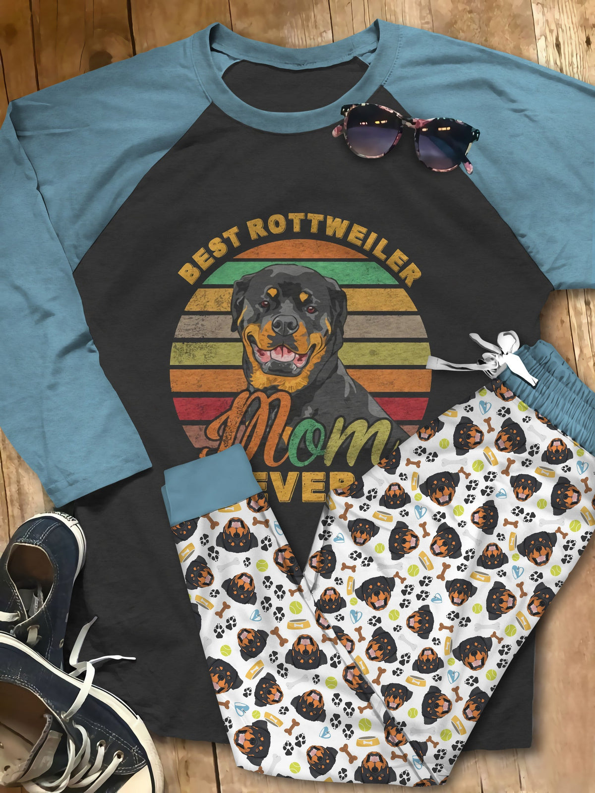 Rottweiler Set Rottweiler Mom Pajama Set |Sleepwear Pjs Sets | Raglan Shirt Pants Set
