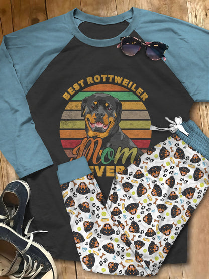 Rottweiler Set Rottweiler Mom Pajama Set |Sleepwear Pjs Sets | Raglan Shirt Pants Set