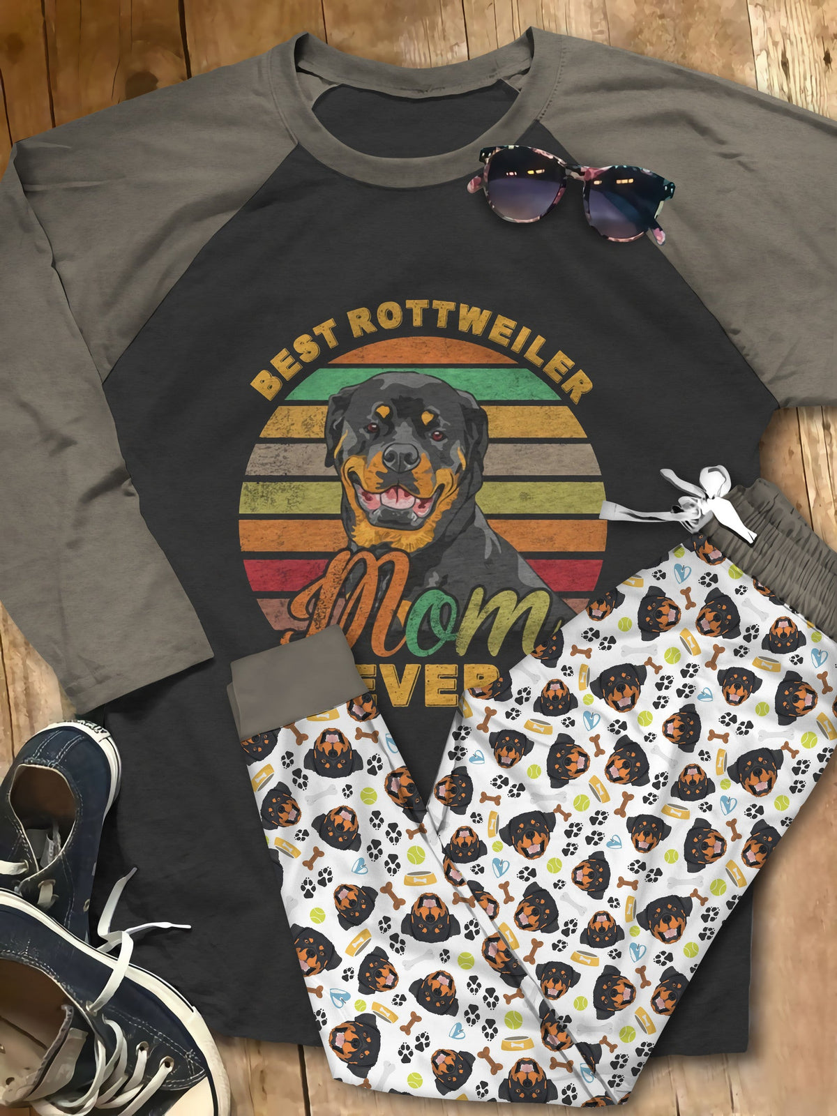 Rottweiler Set Rottweiler Mom Pajama Set |Sleepwear Pjs Sets | Raglan Shirt Pants Set