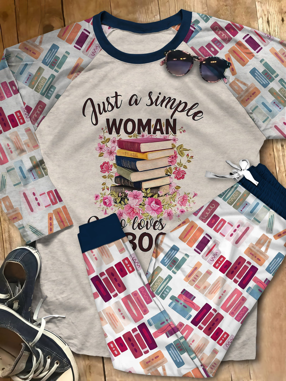 Reading Set Just A Girl Who Loves Books Pajama Set |Sleepwear Pjs Sets | Raglan Shirt Pants Set