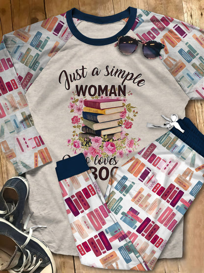Reading Set Just A Girl Who Loves Books Pajama Set |Sleepwear Pjs Sets | Raglan Shirt Pants Set