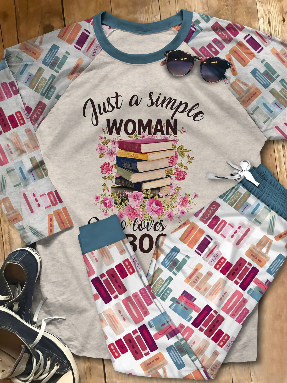 Reading Set Just A Girl Who Loves Books Pajama Set |Sleepwear Pjs Sets | Raglan Shirt Pants Set