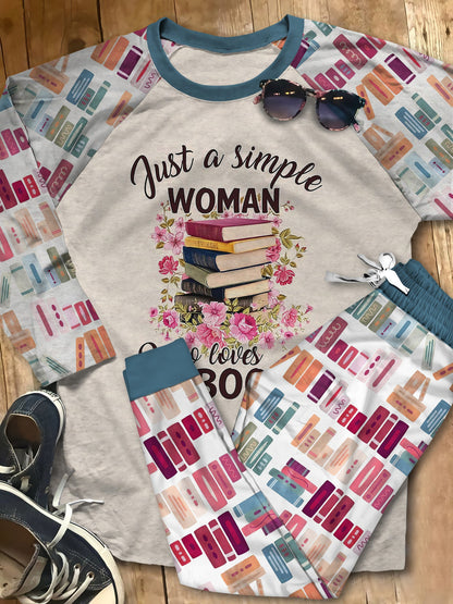 Reading Set Just A Girl Who Loves Books Pajama Set |Sleepwear Pjs Sets | Raglan Shirt Pants Set