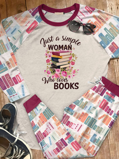 Reading Set Just A Girl Who Loves Books Pajama Set |Sleepwear Pjs Sets | Raglan Shirt Pants Set