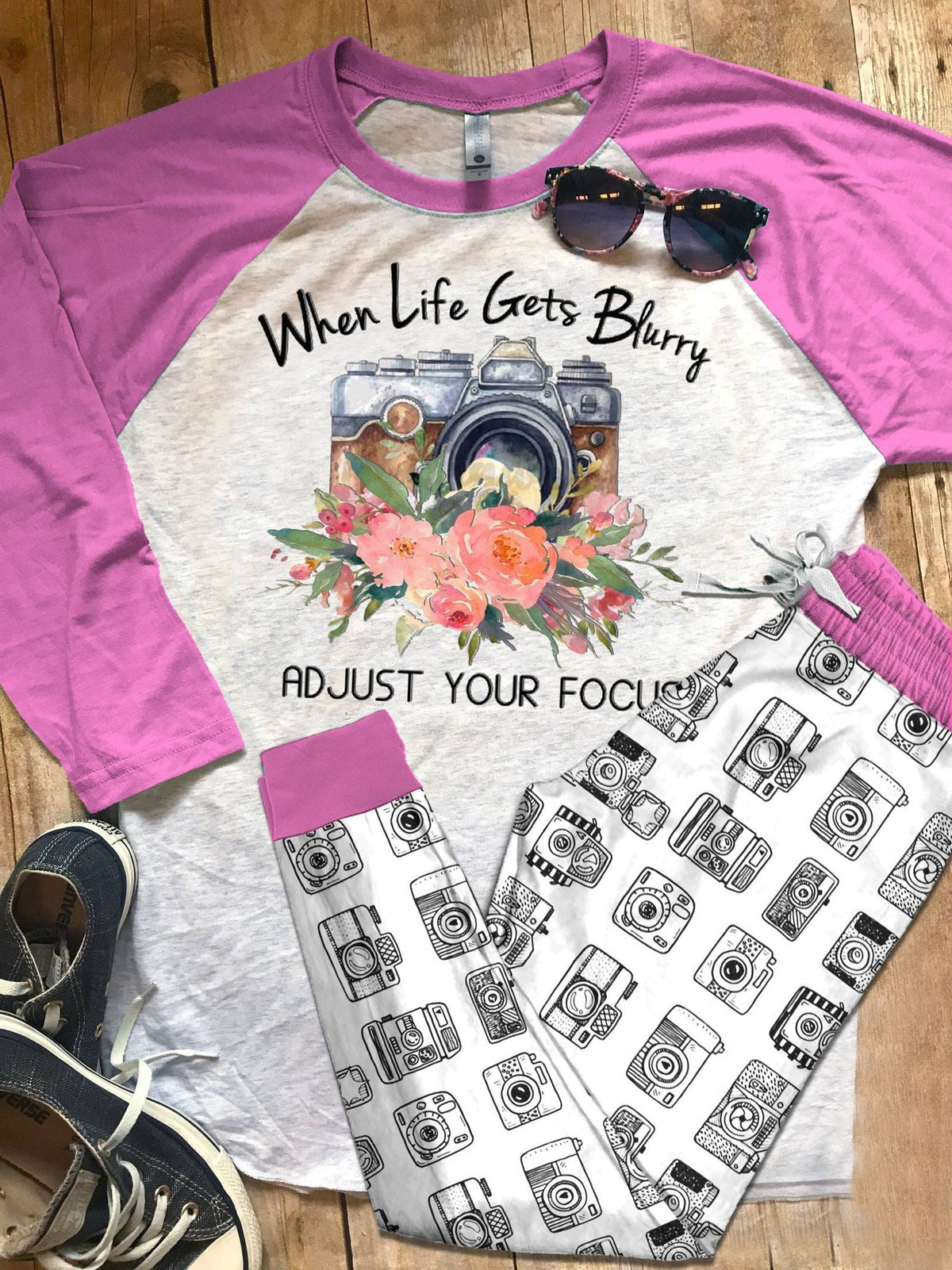 Photography Photography Love Colors Pajama Set |Sleepwear Pjs Sets | Raglan Shirt Pants Set