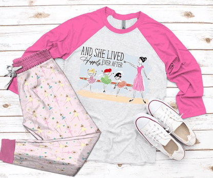 Ballet She Lived Happily Everter Pink Amazing Pajama Set |Sleepwear Pjs Sets | Raglan Shirt Pants Set