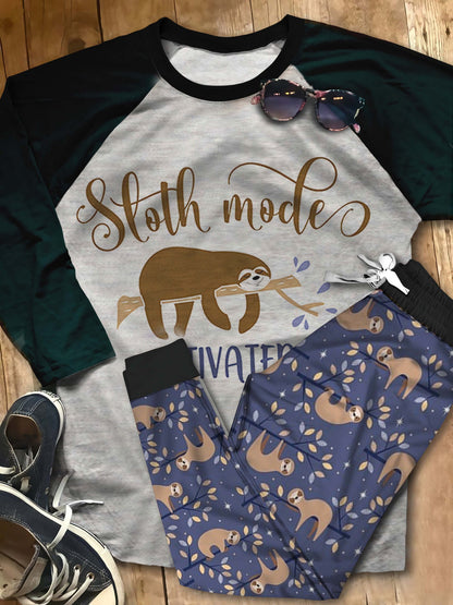 Sloth Sloth Mode Pajama Set |Sleepwear Pjs Sets | Raglan Shirt Pants Set
