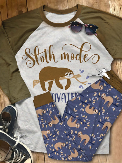 Sloth Sloth Mode Pajama Set |Sleepwear Pjs Sets | Raglan Shirt Pants Set