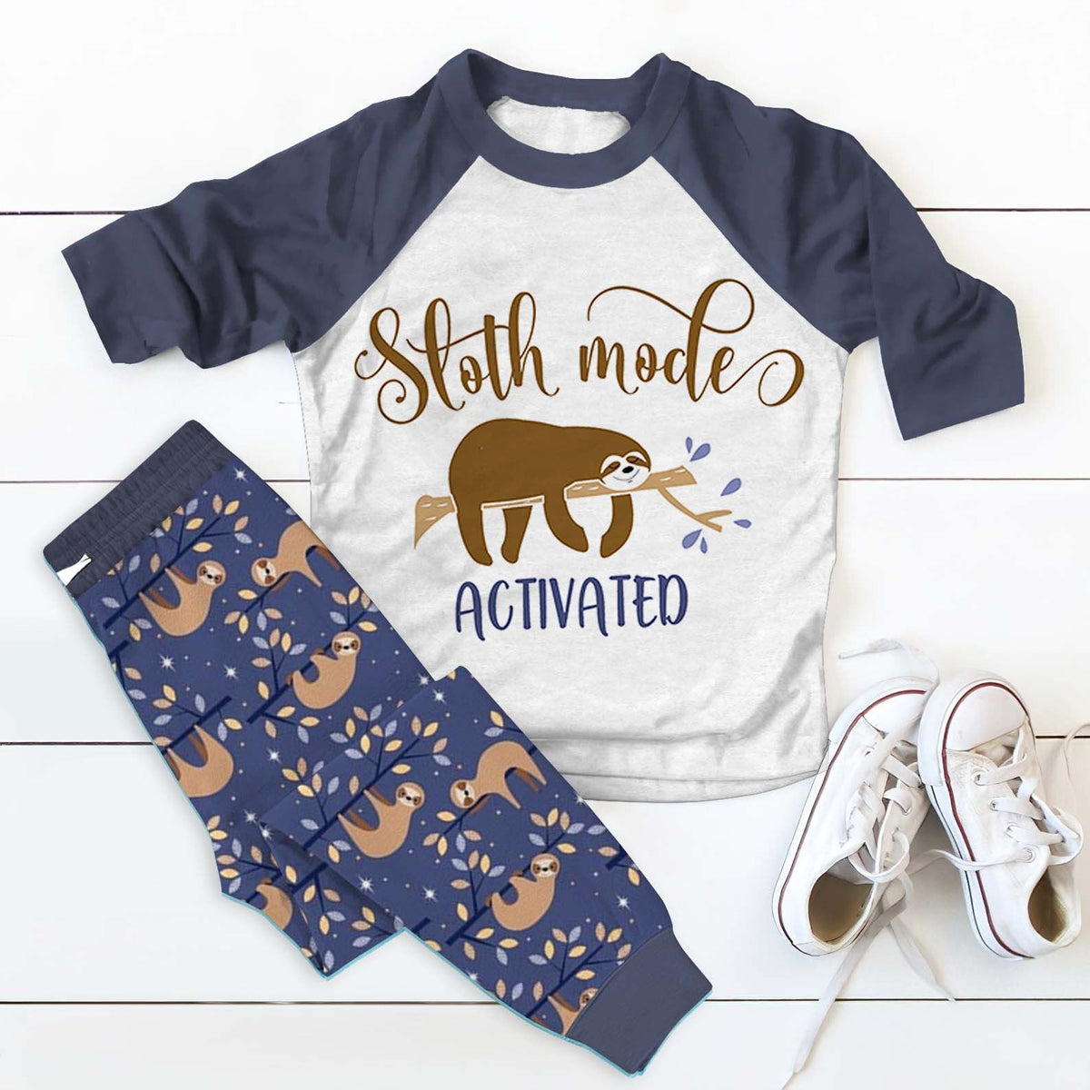 Sloth Sloth Mode Pajama Set |Sleepwear Pjs Sets | Raglan Shirt Pants Set