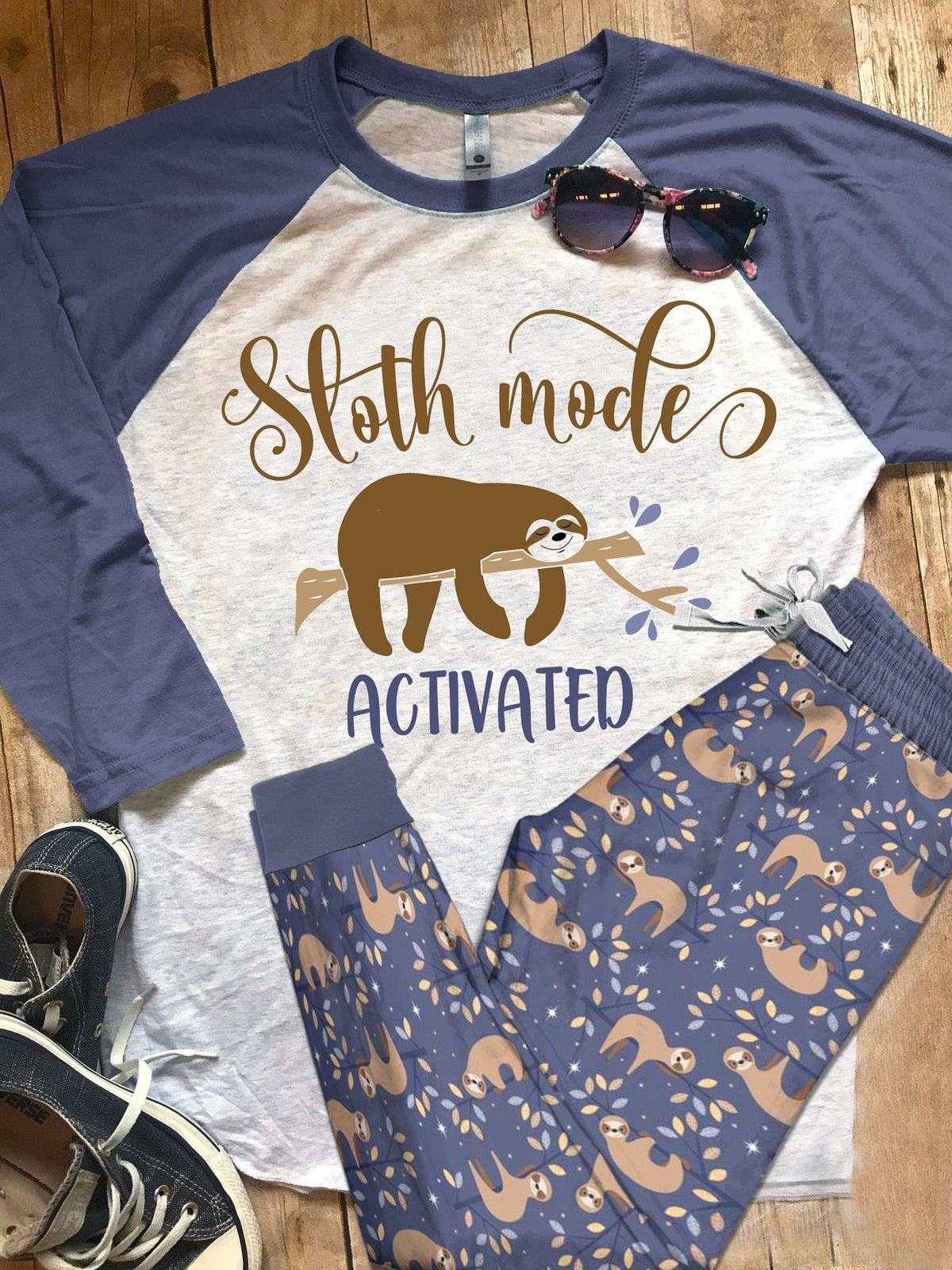 Sloth Sloth Mode Pajama Set |Sleepwear Pjs Sets | Raglan Shirt Pants Set