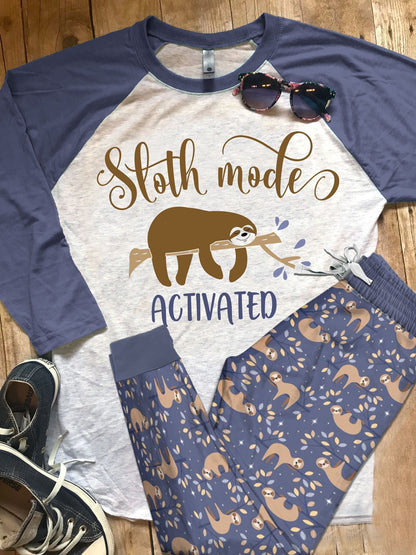 Sloth Sloth Mode Pajama Set |Sleepwear Pjs Sets | Raglan Shirt Pants Set