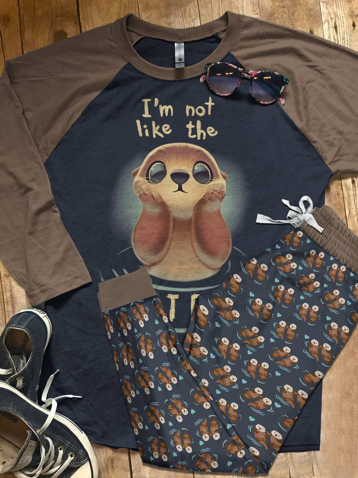 Otter I'M Not Like The Otters Pajama Set |Sleepwear Pjs Sets | Raglan Shirt Pants Set