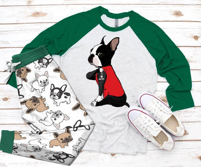 Boston Terrier Set Colors I Love Mom Pajama Set |Sleepwear Pjs Sets | Raglan Shirt Pants Set