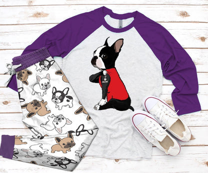 Boston Terrier Set Colors I Love Mom Pajama Set |Sleepwear Pjs Sets | Raglan Shirt Pants Set