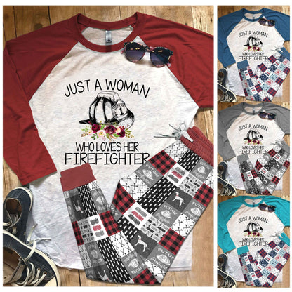 Firefighter Pajama Set |Sleepwear Pjs Sets | Raglan Shirt Pants Set