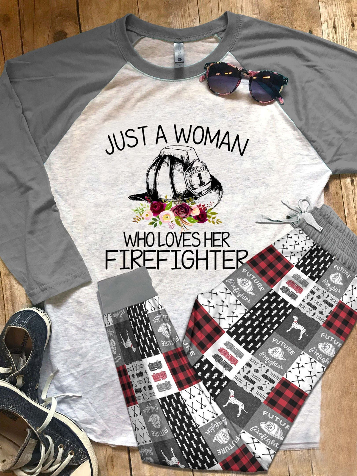 Firefighter Pajama Set |Sleepwear Pjs Sets | Raglan Shirt Pants Set