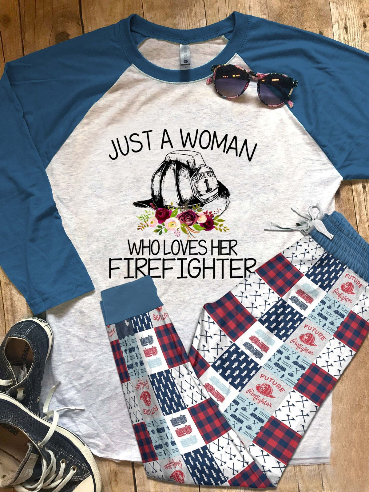 Firefighter Pajama Set |Sleepwear Pjs Sets | Raglan Shirt Pants Set