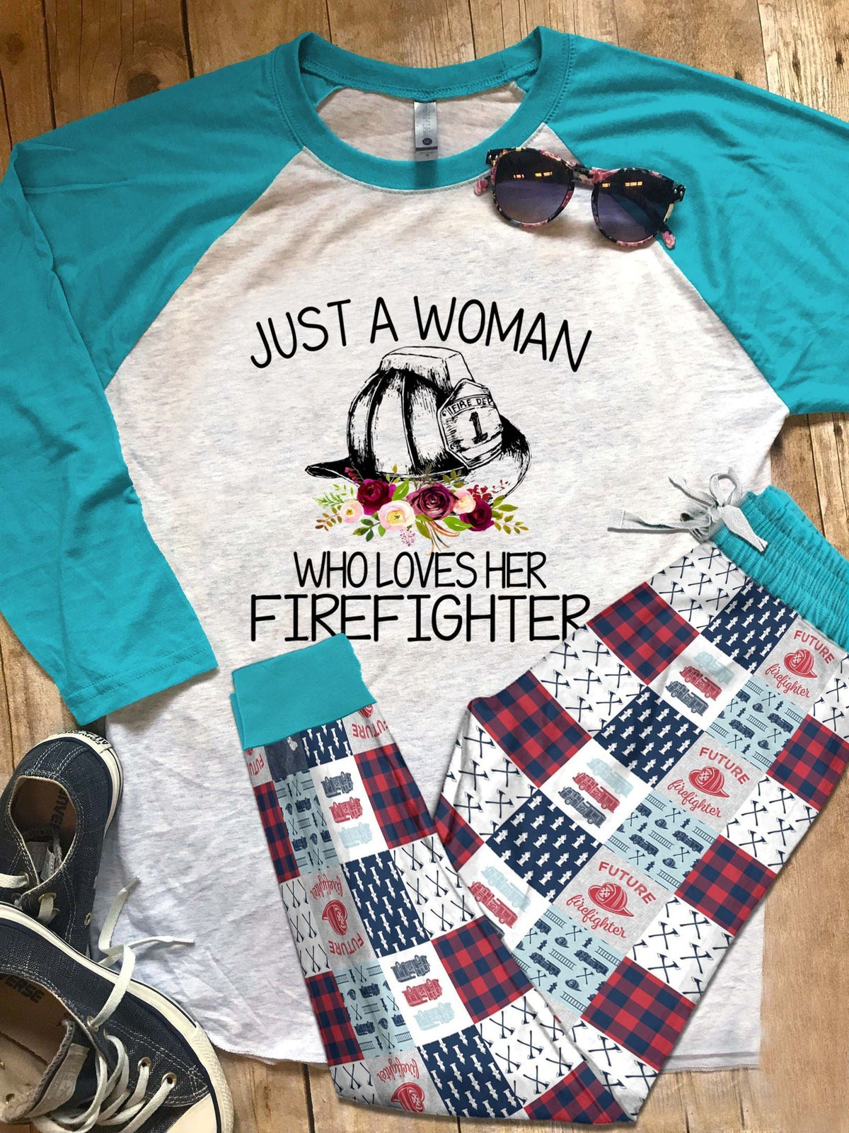 Firefighter Pajama Set |Sleepwear Pjs Sets | Raglan Shirt Pants Set