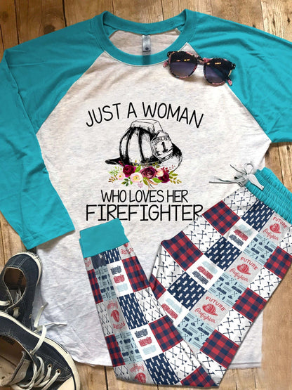 Firefighter Pajama Set |Sleepwear Pjs Sets | Raglan Shirt Pants Set