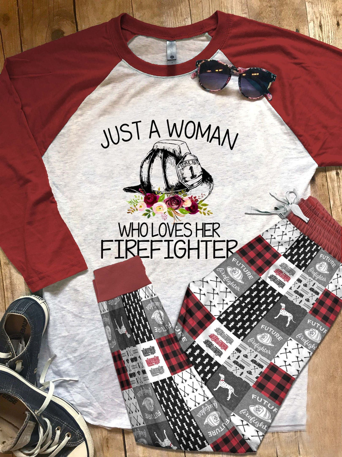 Firefighter Pajama Set |Sleepwear Pjs Sets | Raglan Shirt Pants Set