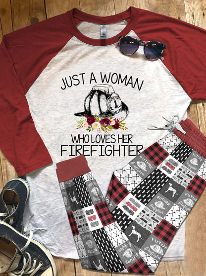 Firefighter Pajama Set |Sleepwear Pjs Sets | Raglan Shirt Pants Set