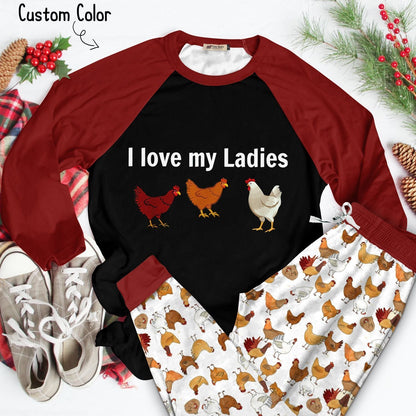 Chicken Set Love My Ladies Pajama Set |Sleepwear Pjs Sets | Raglan Shirt Pants Set