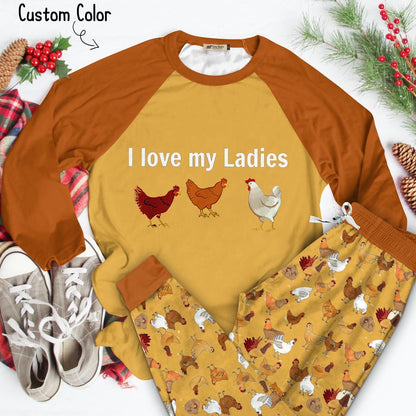 Chicken Set Love My Ladies Pajama Set |Sleepwear Pjs Sets | Raglan Shirt Pants Set