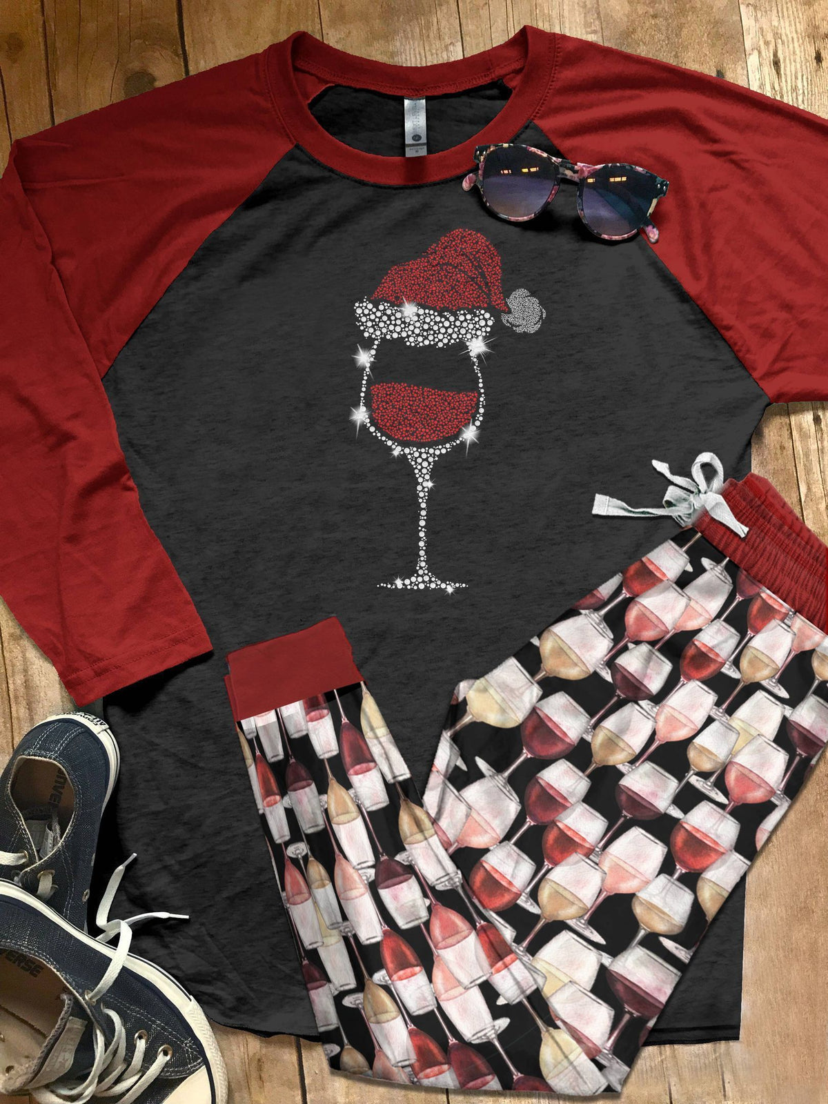Wine Rose Wine Burgundy High Quality Pajama Set |Sleepwear Pjs Sets | Raglan Shirt Pants Set