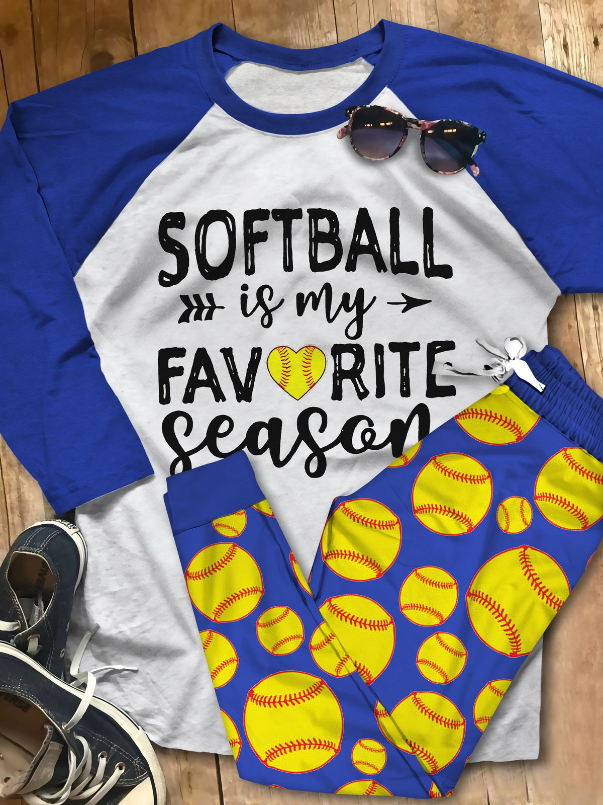 Softball Softball Is My Favorite Season Pajama Set |Sleepwear Pjs Sets | Raglan Shirt Pants Set