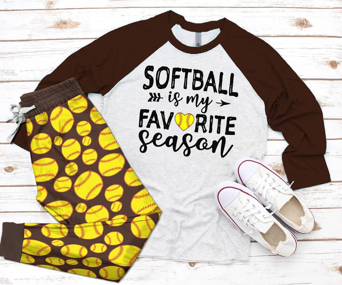 Softball Softball Is My Favorite Season Pajama Set |Sleepwear Pjs Sets | Raglan Shirt Pants Set