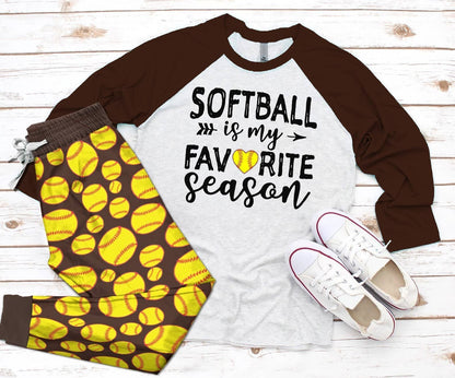 Softball Softball Is My Favorite Season Pajama Set |Sleepwear Pjs Sets | Raglan Shirt Pants Set