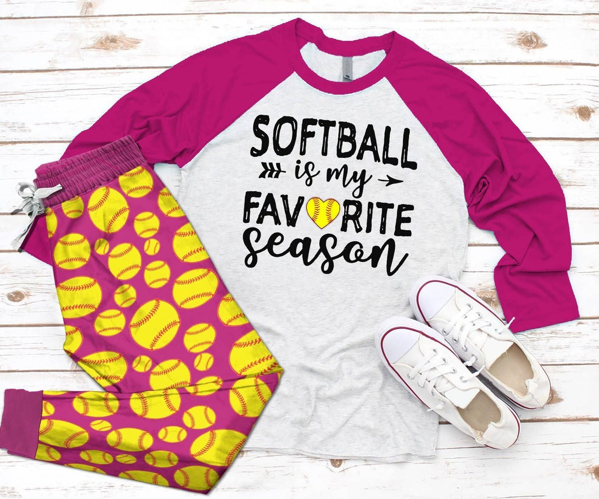 Softball Softball Is My Favorite Season Pajama Set |Sleepwear Pjs Sets | Raglan Shirt Pants Set