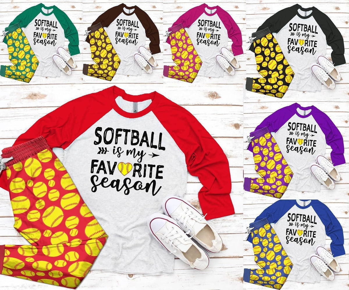 Softball Softball Is My Favorite Season Pajama Set |Sleepwear Pjs Sets | Raglan Shirt Pants Set