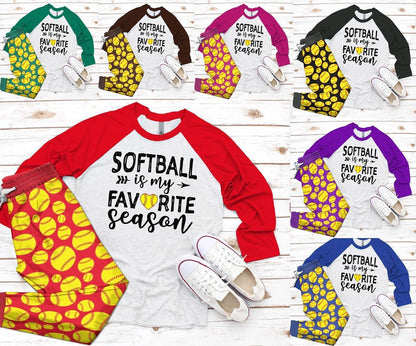 Softball Softball Is My Favorite Season Pajama Set |Sleepwear Pjs Sets | Raglan Shirt Pants Set