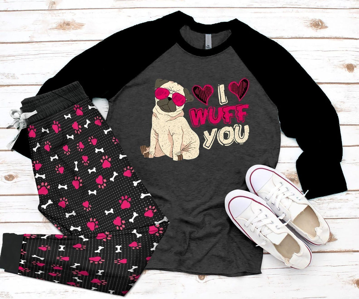 Pug Black Best Pajama Set |Sleepwear Pjs Sets | Raglan Shirt Pants Set