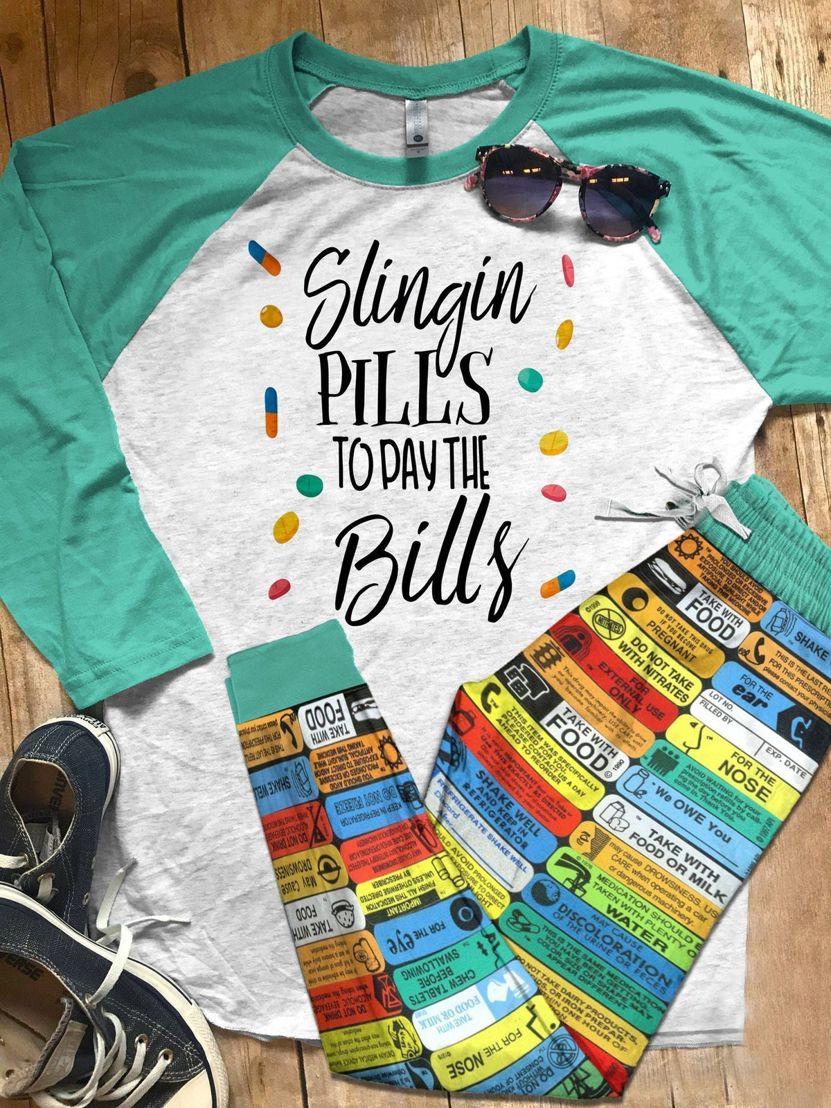 Pharmacist Teal Unique Pajama Set |Sleepwear Pjs Sets | Raglan Shirt Pants Set