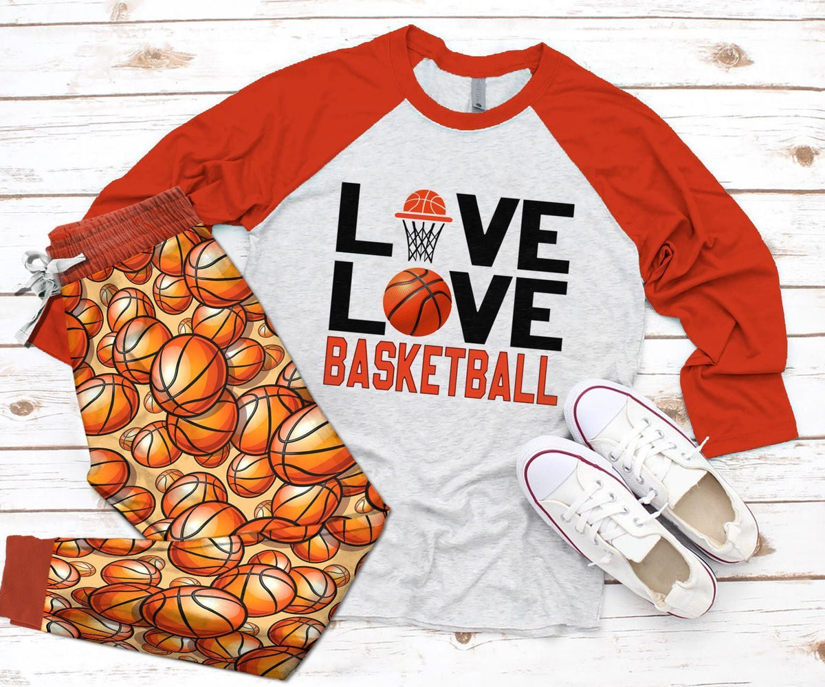 Basketball Peace Love Basketball Pajama Set |Sleepwear Pjs Sets | Raglan Shirt Pants Set
