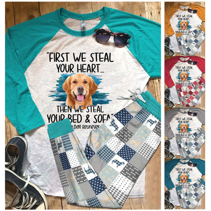 Golden Retriever Set Steal My Heart Pajama Set |Sleepwear Pjs Sets | Raglan Shirt Pants Set