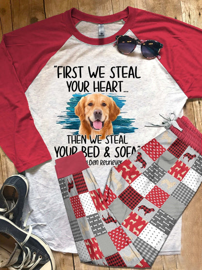 Golden Retriever Set Steal My Heart Pajama Set |Sleepwear Pjs Sets | Raglan Shirt Pants Set
